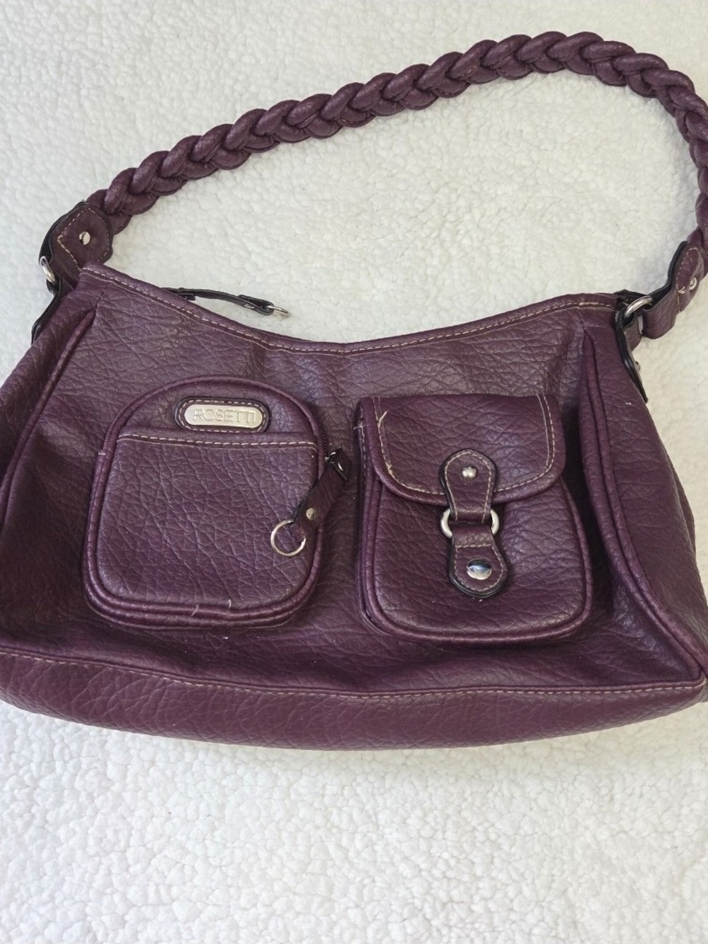 Rosetti Purse Y2k Braided Handle Shoulder Bag Faux Leather Purple Silver Accents